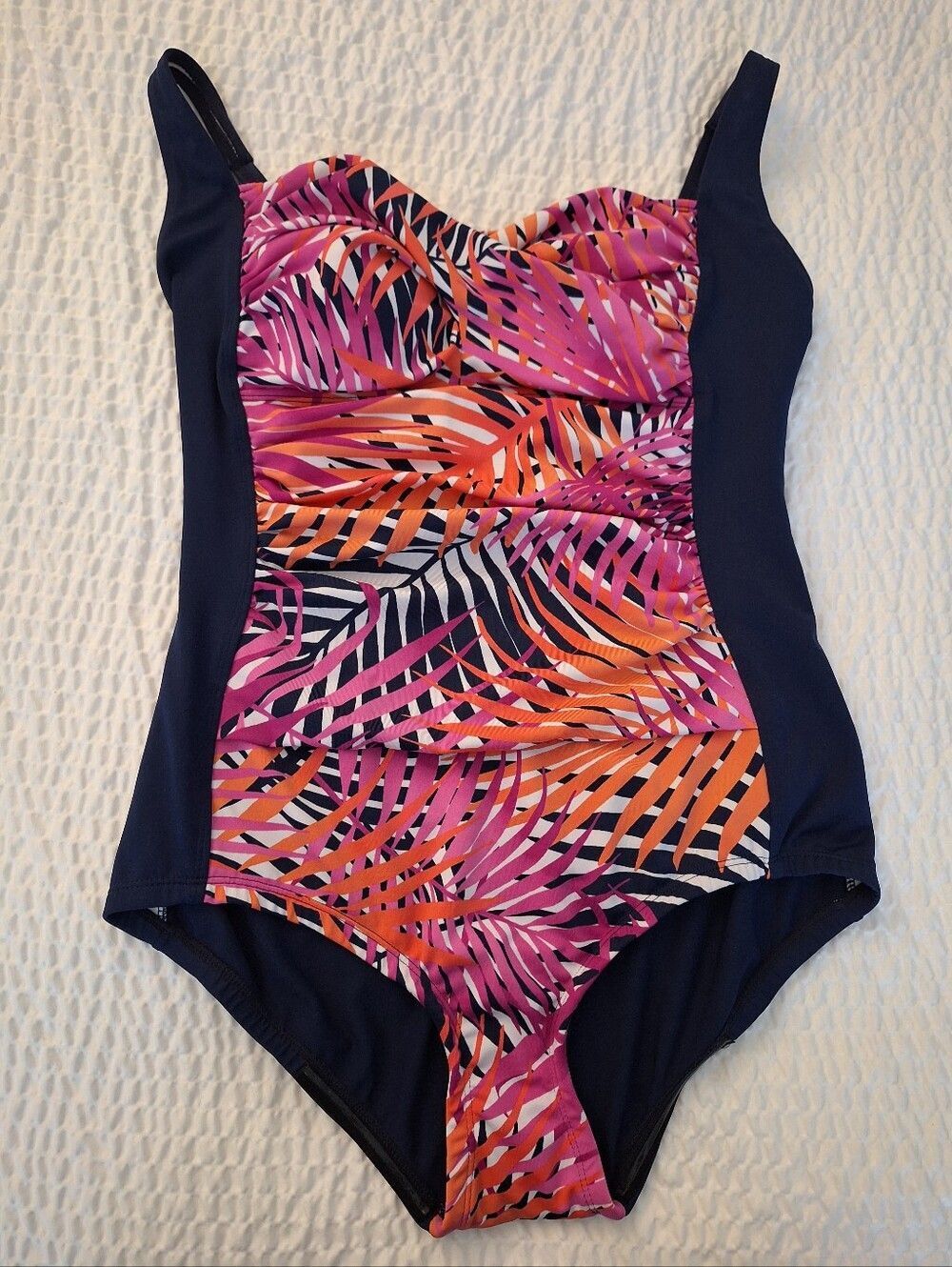 NWOT Gabar Sz 14 Tropical One Piece Swimsuit Pink Floral
